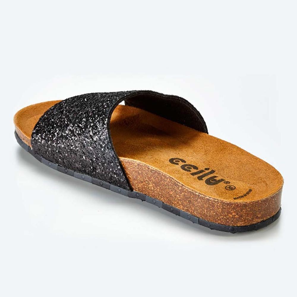 Sandalia Flat Ccilu para Dama - Negro con Glitter