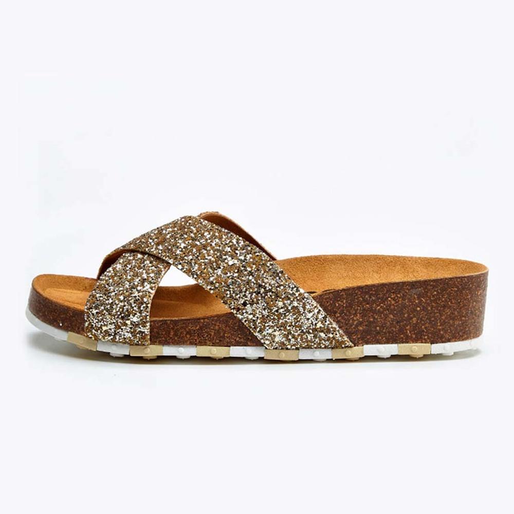 Sandalia con plataforma Ccilu para Dama - Dorado con Glitter