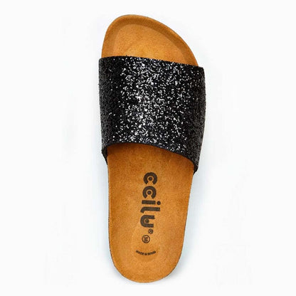 Sandalia Flat Ccilu para Dama - Negro con Glitter