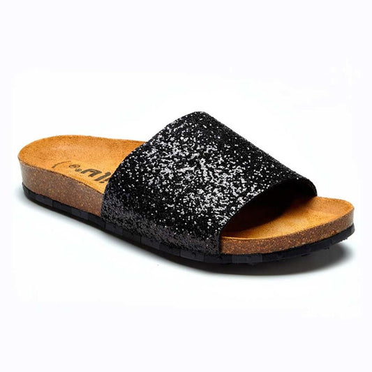 Sandalia Flat Ccilu para Dama - Negro con Glitter